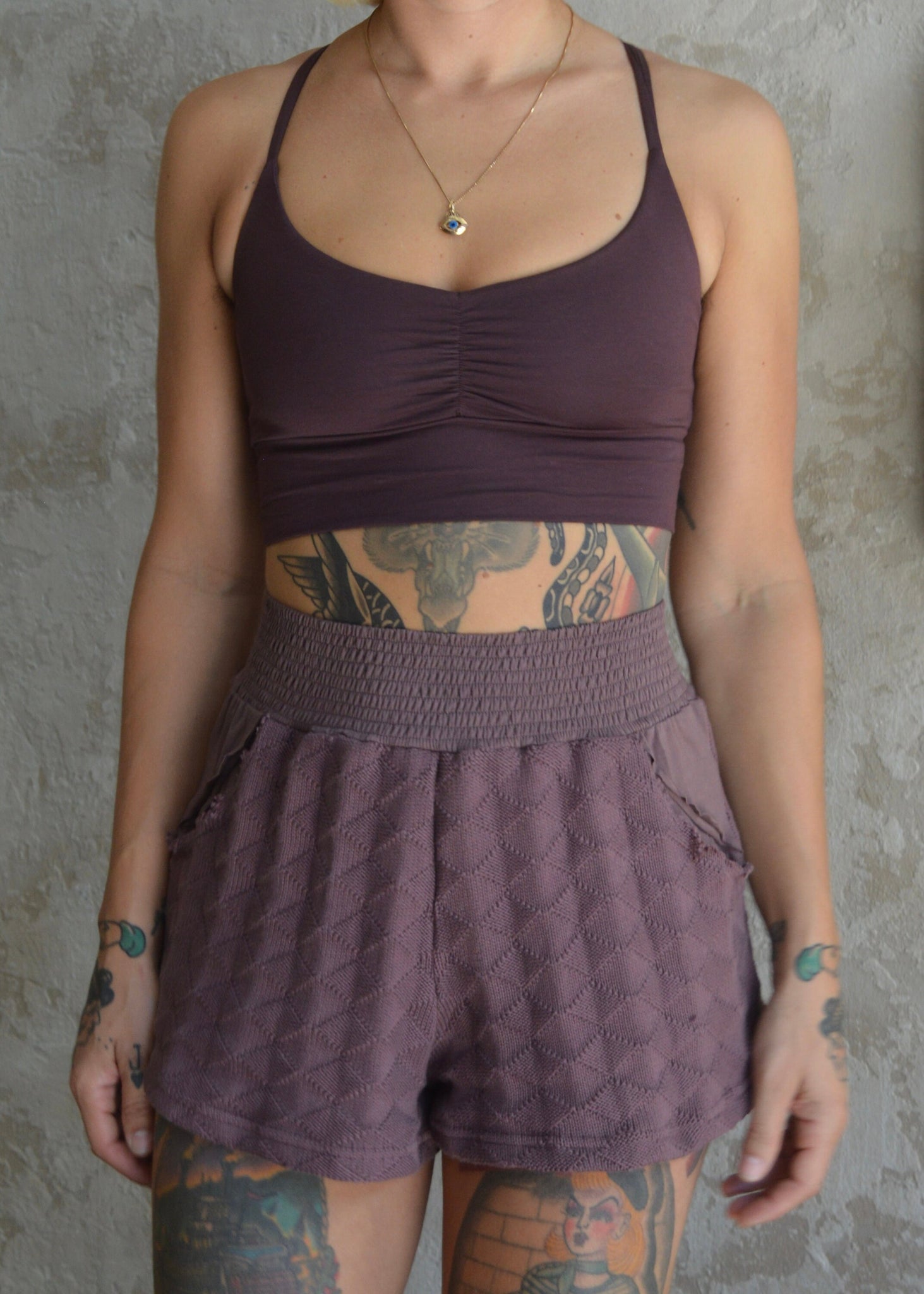 Diamond Knit Shorts - Organic cotton sweater knit shorts with pockets - earth colors