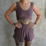 Diamond Knit Shorts - Organic cotton sweater knit shorts with pockets - earth colors