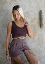 Diamond Knit Crop Top - Organic cotton sweater knit crop top fully lined - stretchy soft v-neck