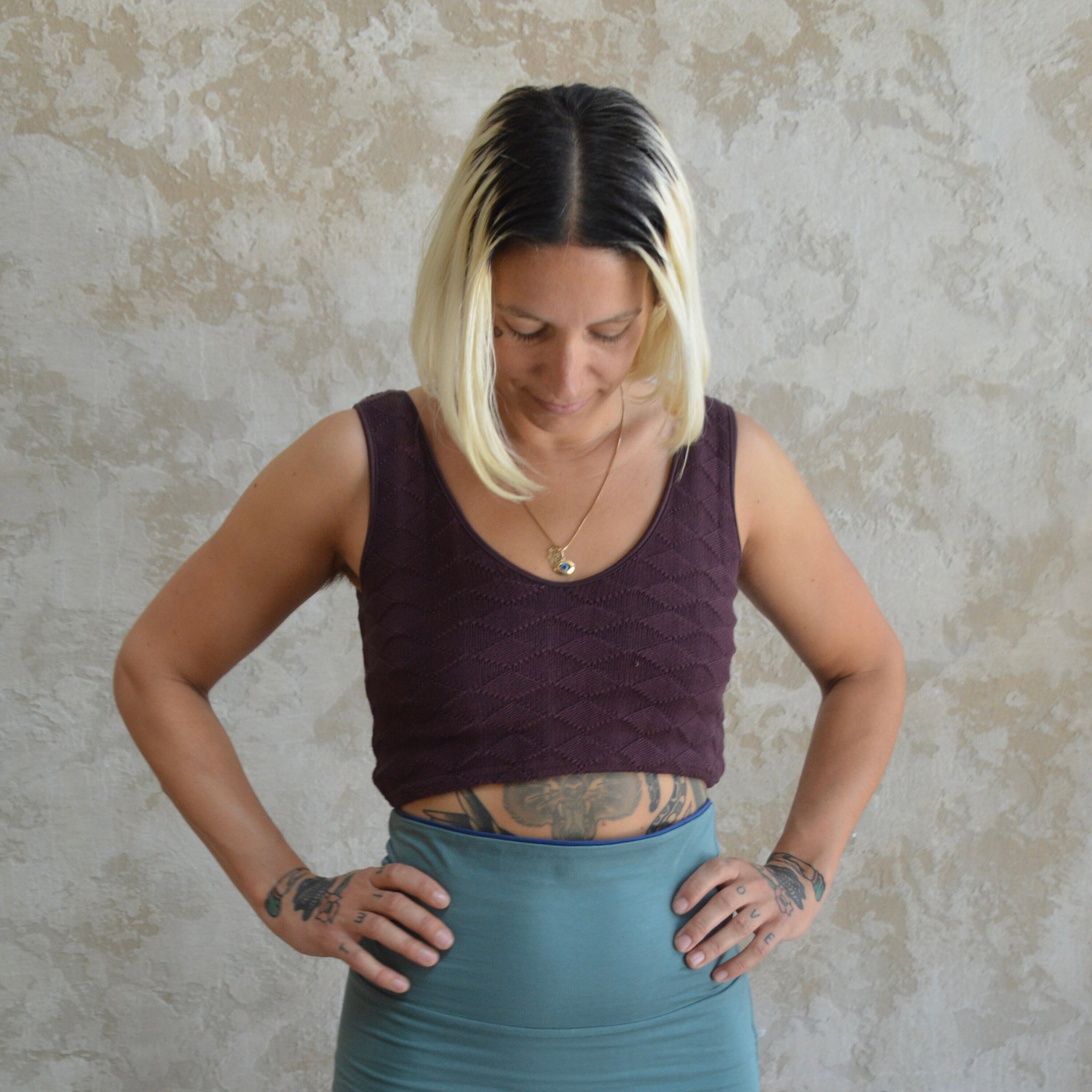 Diamond Knit Crop Top - Organic cotton sweater knit crop top fully lined - stretchy soft v-neck