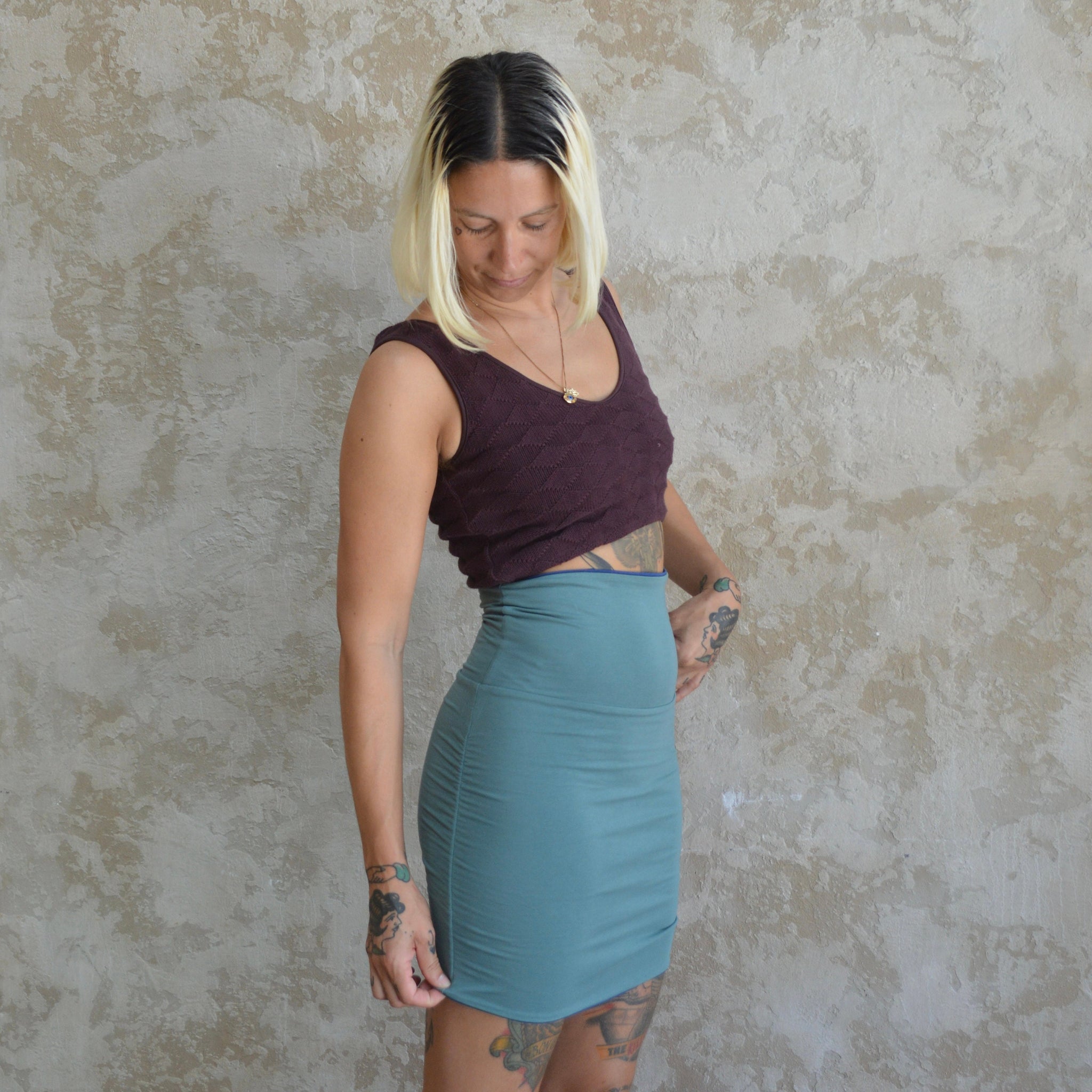 Ruched reversible mini skirt - high waisted mini skirt - two in one mini skirt