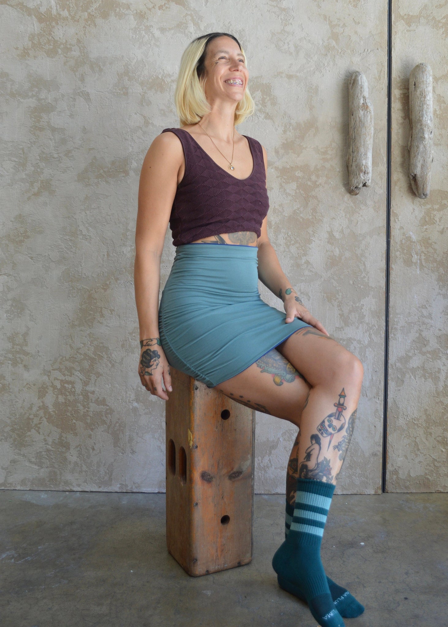 Ruched reversible mini skirt - high waisted mini skirt - two in one mini skirt