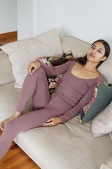 Sundara Bodysuit - Full Sleeve Organic Cotton Bodysuit with deep scoop neckline- soft, natural fiber elegant bodysuit with full sleeves