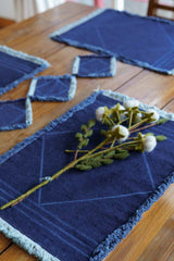 Stonewashed Denim Tableware - Placemats and Coasters - Organic Cotton Indigo dyed denim housewares