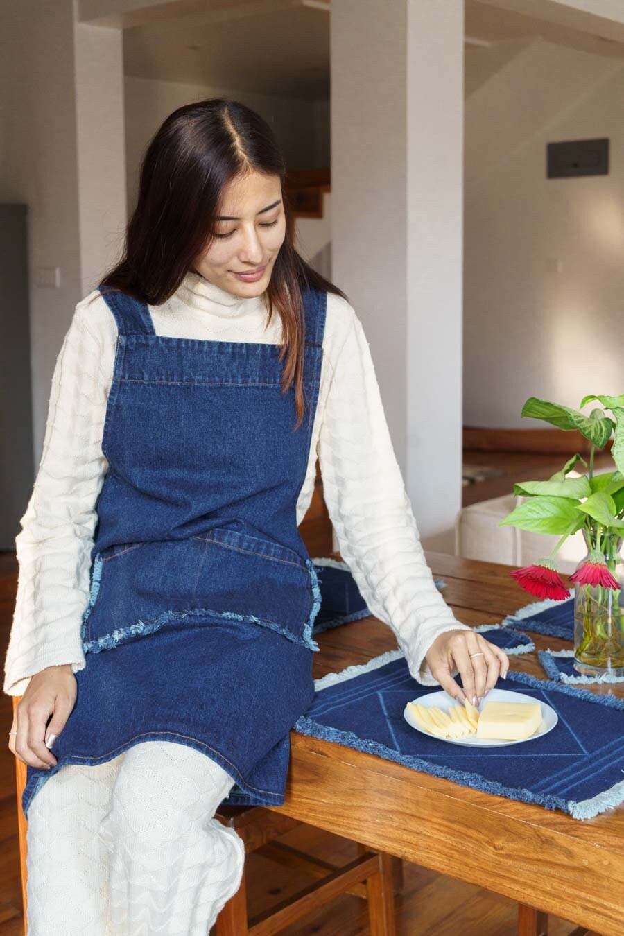 Stonewashed Denim Tableware - Placemats and Coasters - Organic Cotton Indigo dyed denim housewares