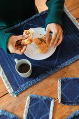 Stonewashed Denim Tableware - Placemats and Coasters - Organic Cotton Indigo dyed denim housewares