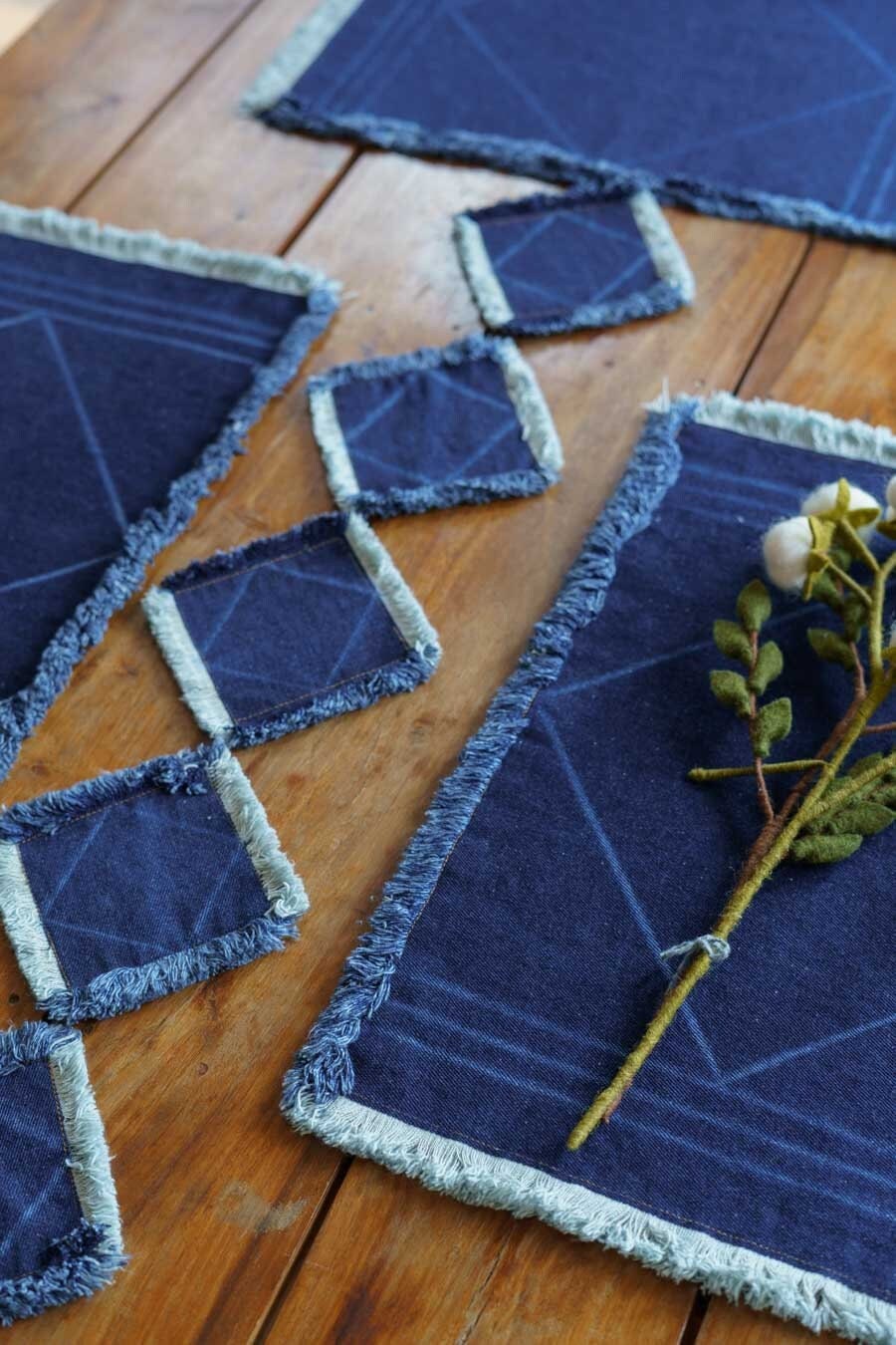 Stonewashed Denim Tableware - Placemats and Coasters - Organic Cotton Indigo dyed denim housewares