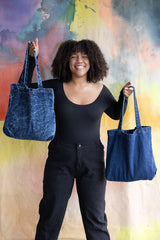 Stonewashed Denim Tote Bag - Organic Cotton Indigo Dyed Handle Bag - Jean Shopping Bag