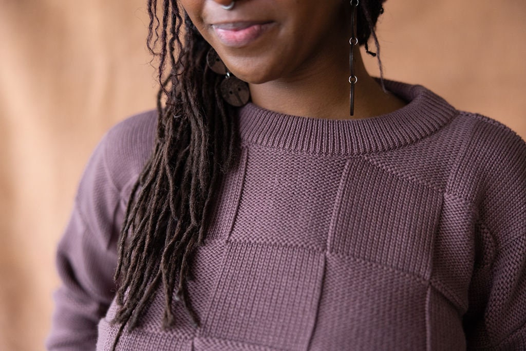 Checkerboard Sweater- 100% organic cotton sweater - natural fiber thick breathable sweater with checkerboard pattern