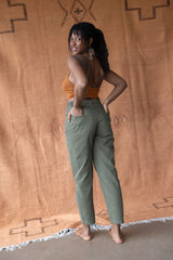 Twill Pants - High waisted cotton pants with pockets - comfortable trousers