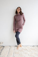 Maya Dress - turtleneck organic cotton fleece tunic dress with pockets - high neck cozy winter dress