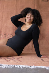 Sundara Bodysuit - Full Sleeve Organic Cotton Bodysuit with deep scoop neckline- soft, natural fiber elegant bodysuit with full sleeves