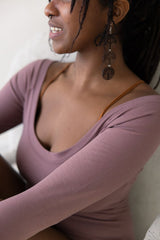 Sundara Bodysuit - Full Sleeve Organic Cotton Bodysuit with deep scoop neckline- soft, natural fiber elegant bodysuit with full sleeves