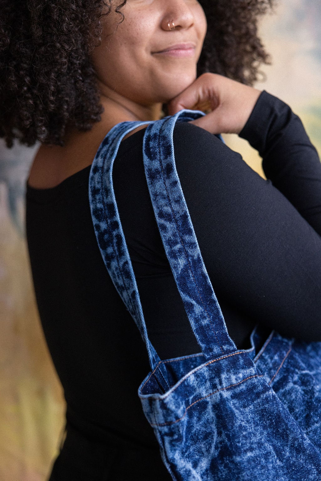 Stonewashed Denim Tote Bag - Organic Cotton Indigo Dyed Handle Bag - Jean Shopping Bag