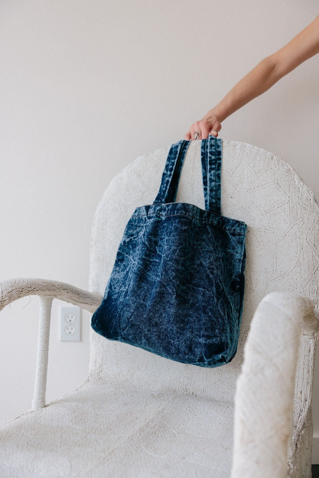 Stonewashed Denim Tote Bag - Organic Cotton Indigo Dyed Handle Bag