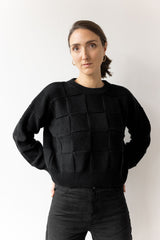 Checkerboard Sweater- 100% organic cotton sweater - natural fiber thick breathable sweater with checkerboard pattern