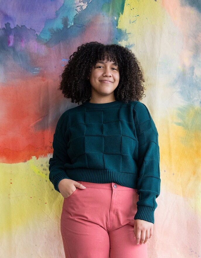 Checkerboard Sweater- 100% organic cotton sweater - natural fiber thick breathable sweater with checkerboard pattern