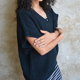 Viva Vest - Organic cotton oversized sweater vest - thick cotton v neck sweater with short sleeves