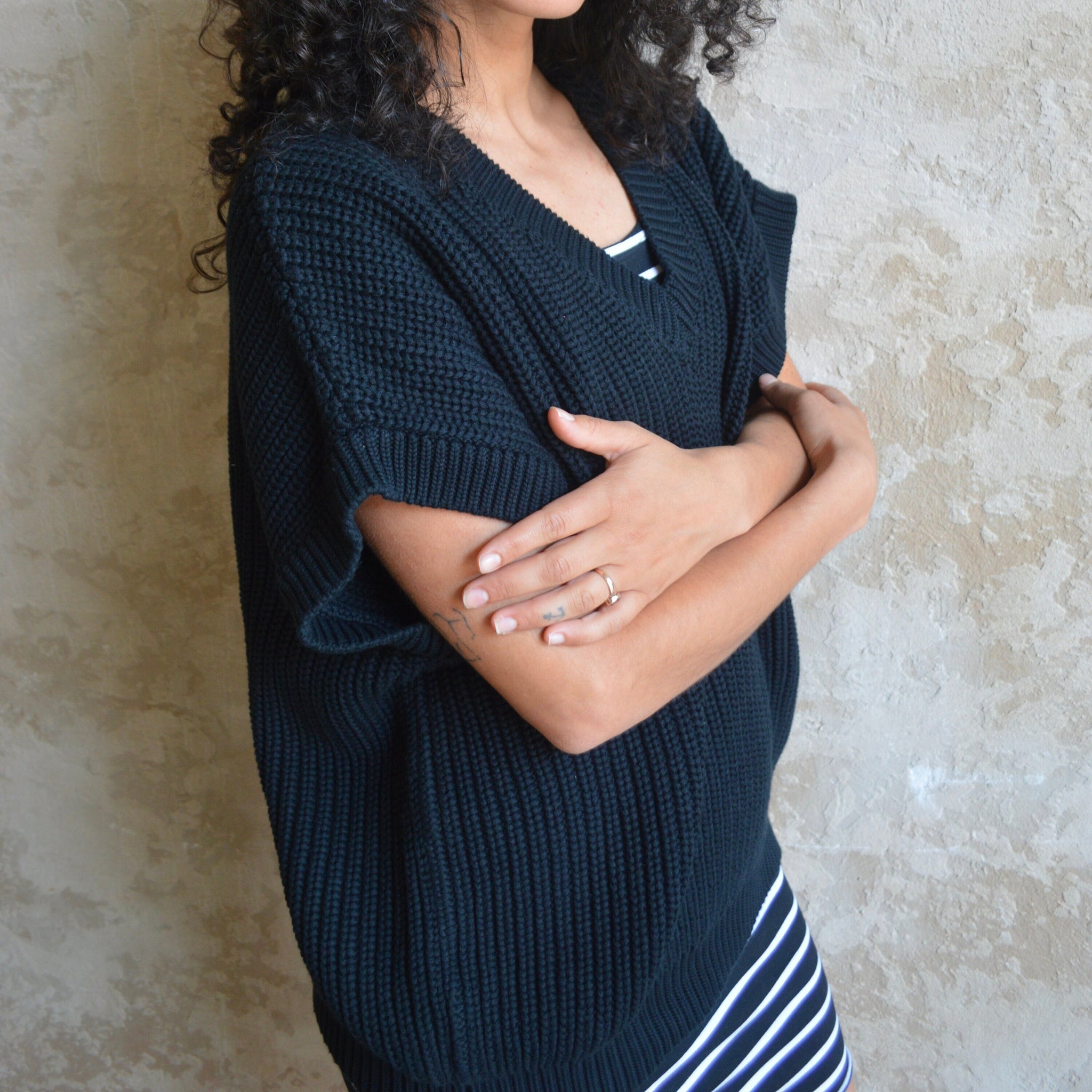 Viva Vest - Organic cotton oversized sweater vest - thick cotton v neck sweater with short sleeves