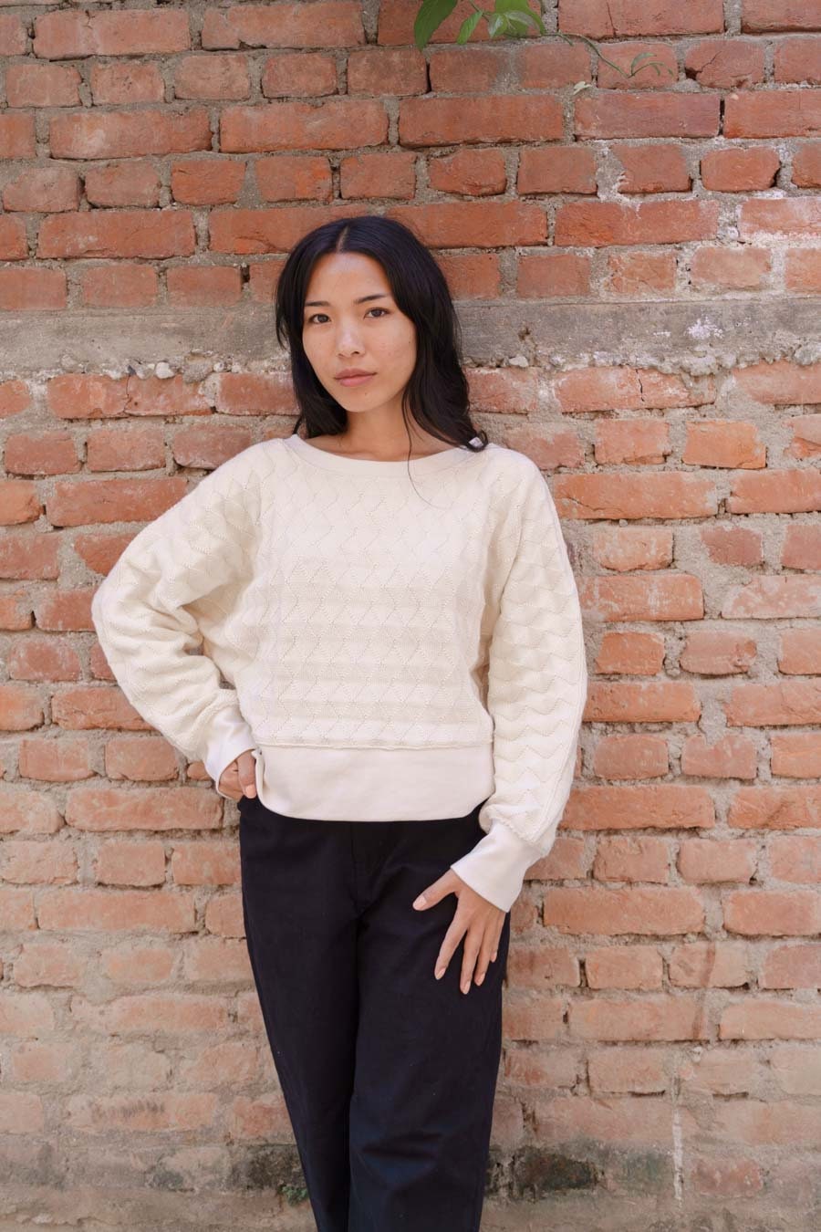 Diamond Dolman Sweater - organic cotton relaxed sweater with diamond knit