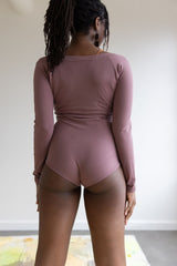 Sundara Bodysuit - Full Sleeve Organic Cotton Bodysuit with deep scoop neckline- soft, natural fiber elegant bodysuit with full sleeves