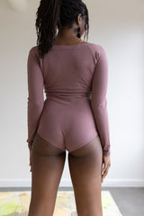 Sundara Bodysuit - Full Sleeve Organic Cotton Bodysuit with deep scoop neckline- soft, natural fiber elegant bodysuit with full sleeves