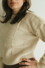 Checkerboard Sweater- 100% organic cotton sweater - natural fiber thick breathable sweater with checkerboard pattern