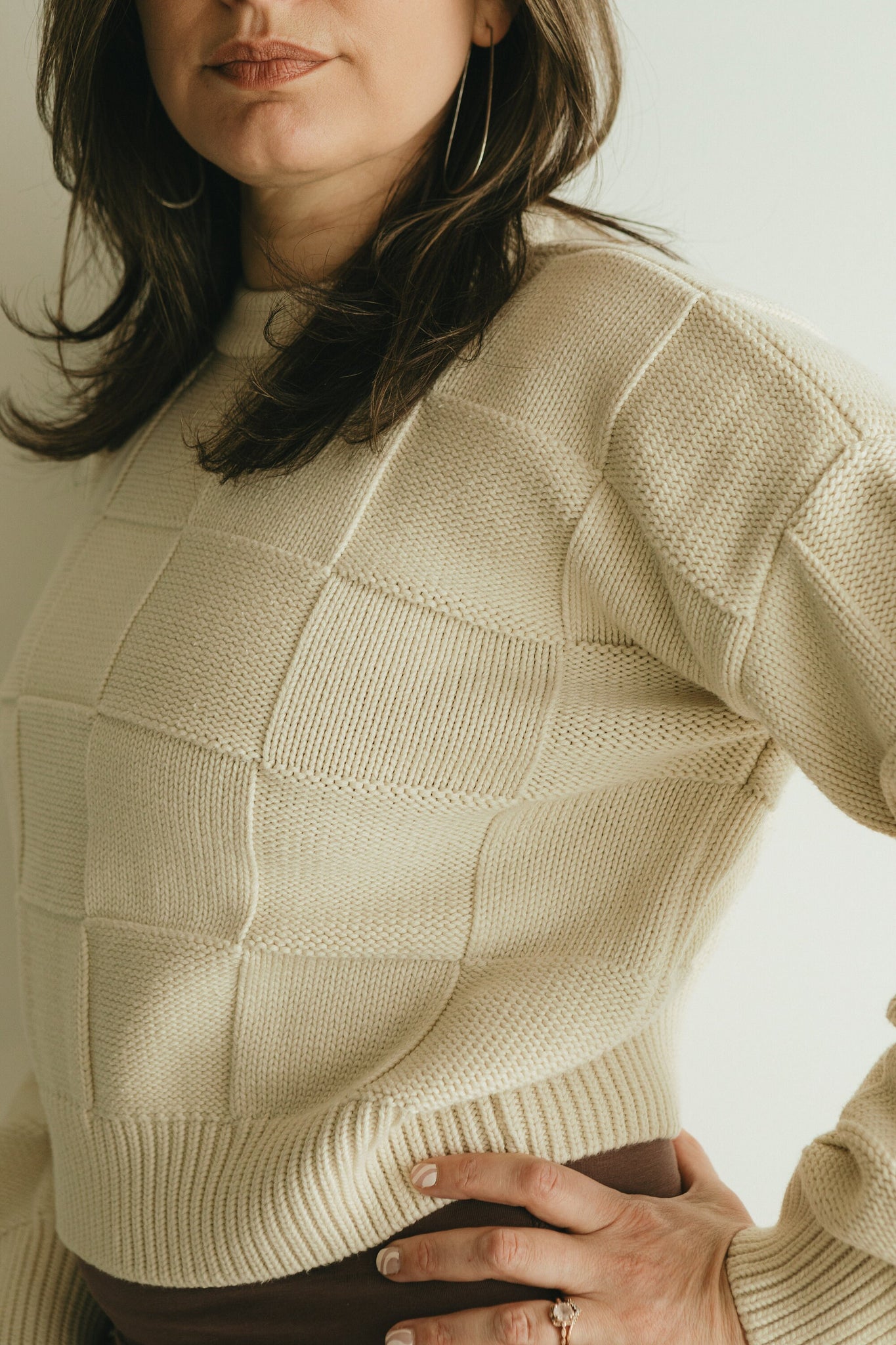 Checkerboard Sweater- 100% organic cotton sweater - natural fiber thick breathable sweater with checkerboard pattern