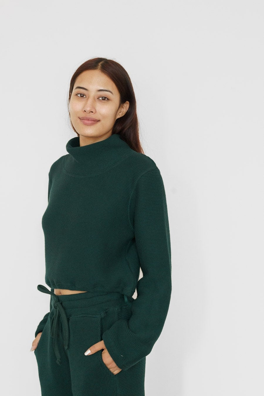 La Perla Sweater - 100% organic cotton high neck crop top sweater - thick purl knit turtleneck