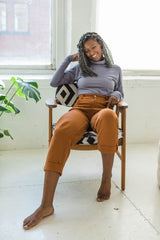 High Rise Corduroy Pants - 100% organic cotton knit corduroy high waisted pants with rolled cuff - pockets