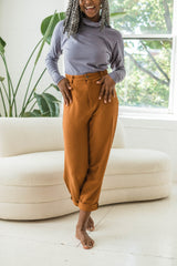 High Rise Corduroy Pants - 100% organic cotton knit corduroy high waisted pants with rolled cuff - pockets