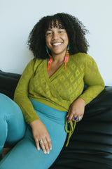 Diamonte Sweater Wrap - organic cotton wrap sweater with diamond lace knit - tie sweater