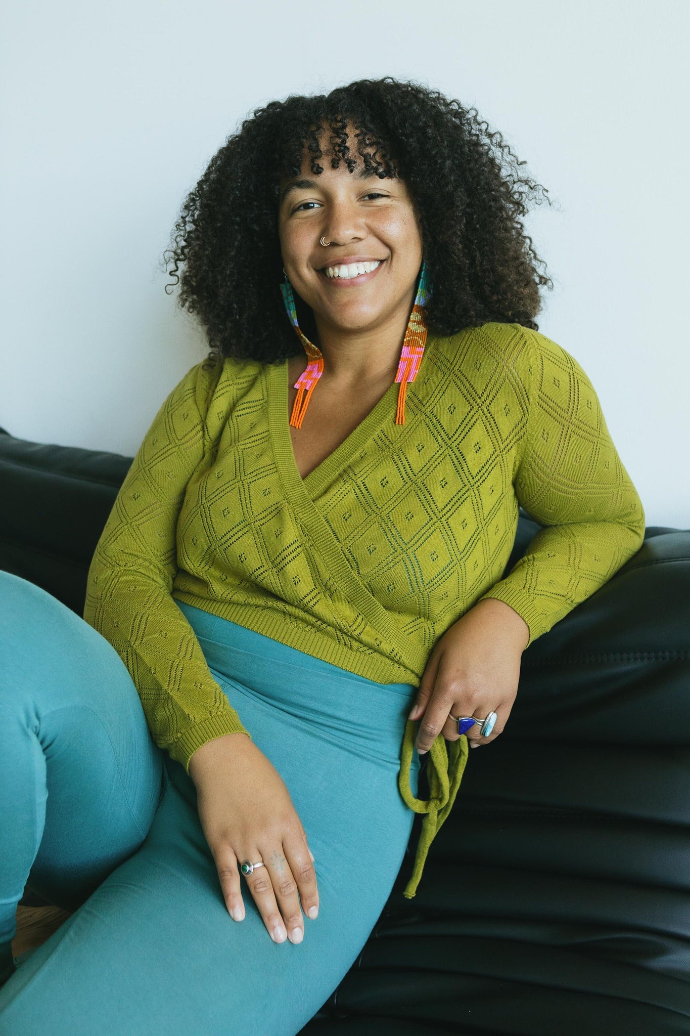 Diamonte Sweater Wrap - organic cotton wrap sweater with diamond lace knit - tie sweater