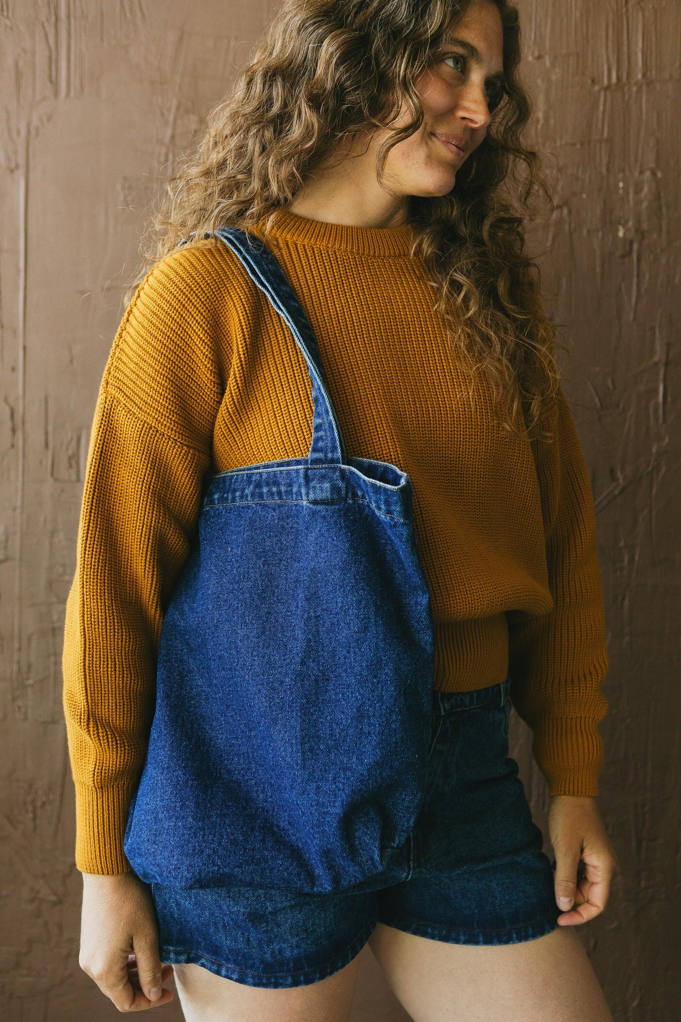 Stonewashed Denim Tote Bag - Organic Cotton Indigo Dyed Handle Bag - Jean Shopping Bag