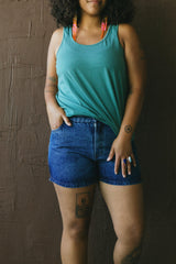 Jean Shorts - Organic cotton stonewashed denim shorts with four pockets - Front and back pockets - real jean shorts - dark wash denim shorts