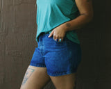 Jean Shorts - Organic cotton stonewashed denim shorts with four pockets - Front and back pockets - real jean shorts - dark wash denim shorts