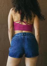Jean Shorts - Organic cotton stonewashed denim shorts with four pockets - Front and back pockets - real jean shorts - dark wash denim shorts