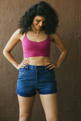 Jean Shorts - Organic cotton stonewashed denim shorts with four pockets - Front and back pockets - real jean shorts - dark wash denim shorts