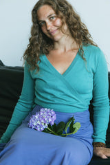 Colibrí Wrap Sweater - organic cotton wrap lightweight wrap around sweater - tie around full sleeve v neck sweater