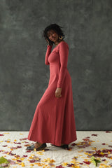 Isabella Dress - Full sleeve organic cotton maxi dress - scoop neck maxi dress