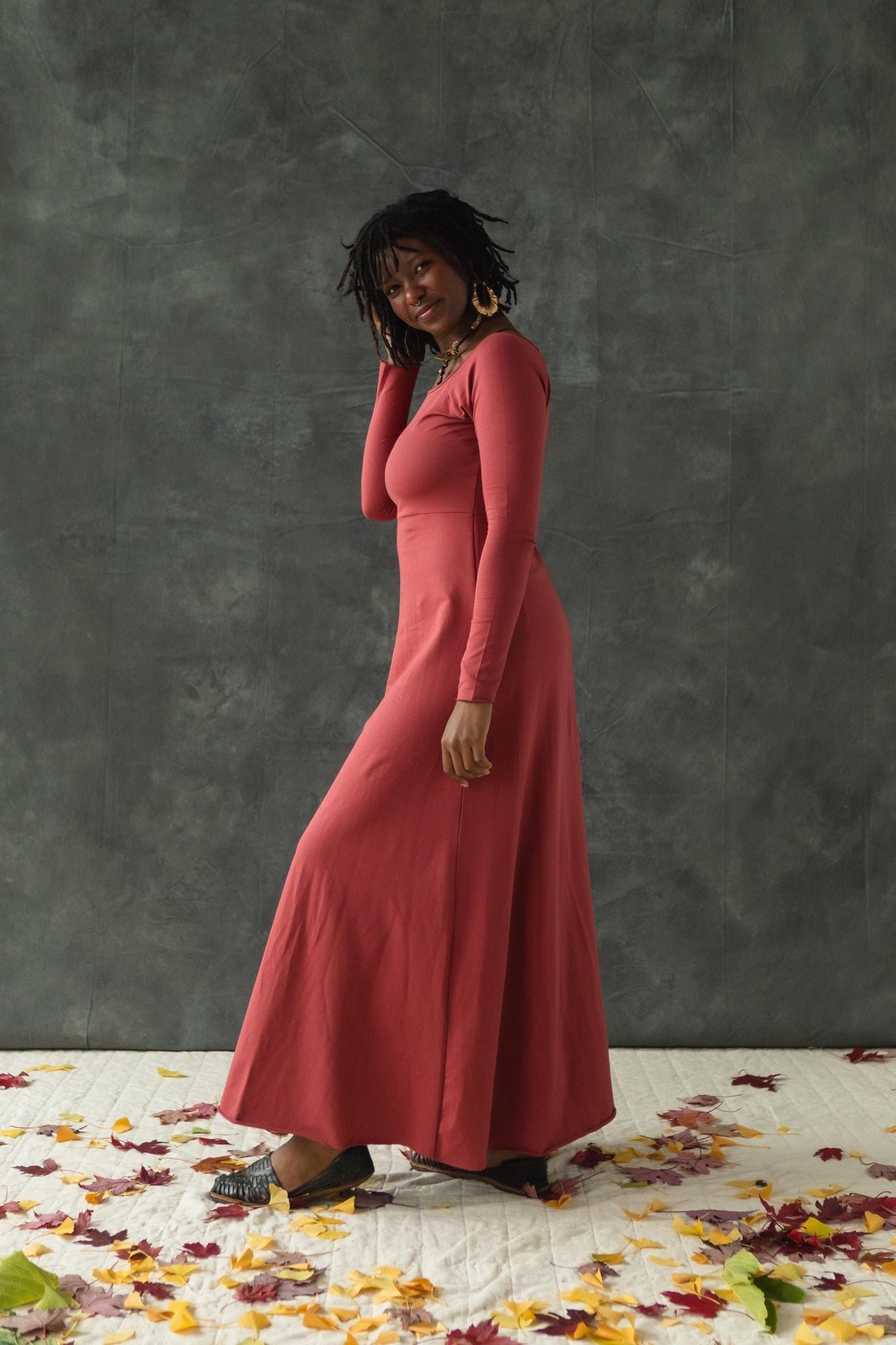 Isabella Dress - Full sleeve organic cotton maxi dress - scoop neck maxi dress