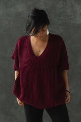 Viva Vest - Organic cotton oversized sweater vest - thick cotton v neck sweater with short sleeves