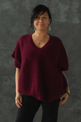 Viva Vest - Organic cotton oversized sweater vest - thick cotton v neck sweater with short sleeves