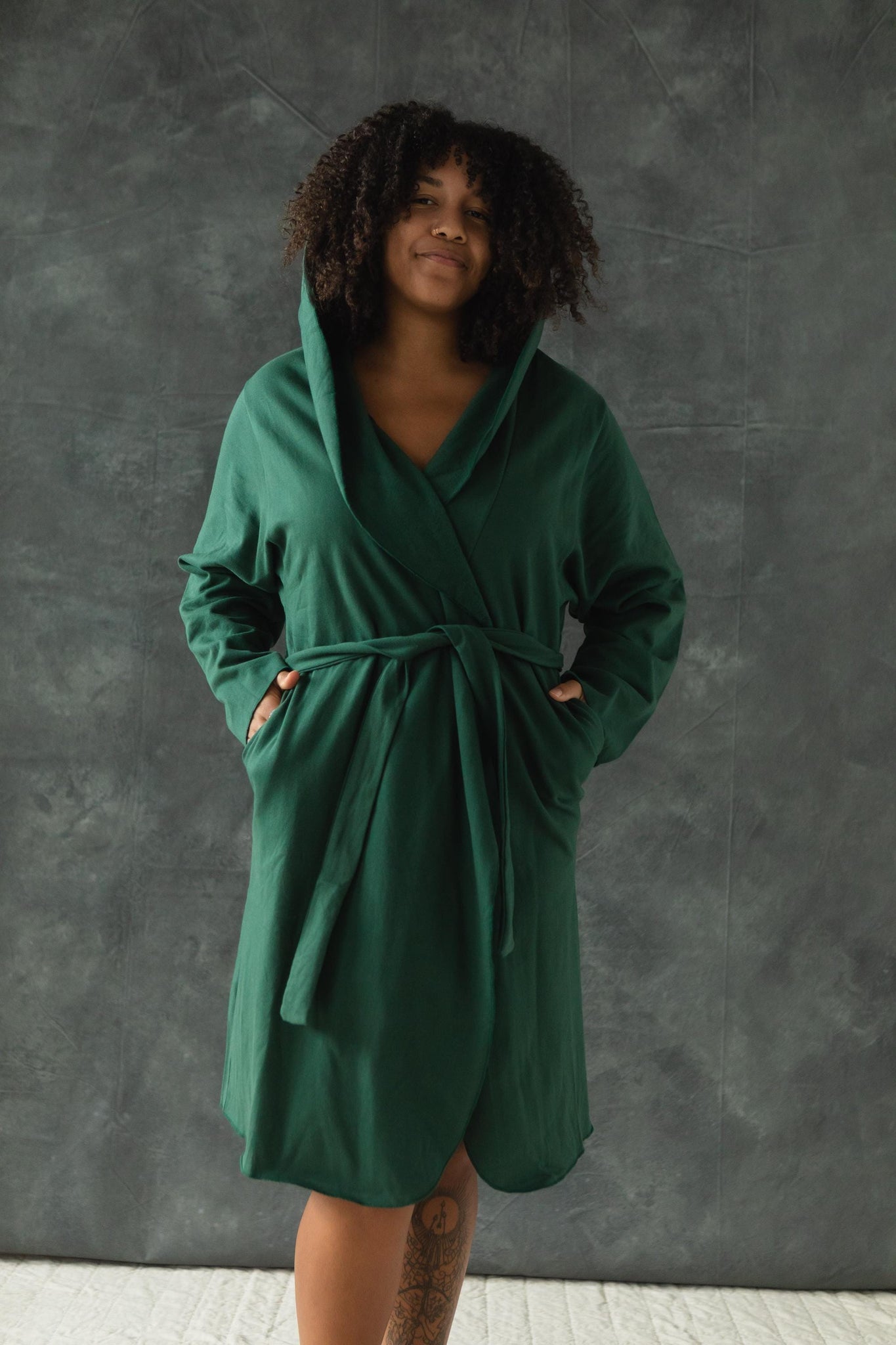Organic Cotton Cozy Robe with pockets - Hooded Robe made from 100% Organic cotton fleece