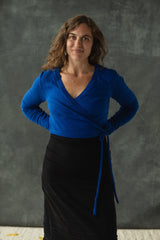Colibrí Wrap Sweater - organic cotton wrap lightweight wrap around sweater - tie around full sleeve v neck sweater
