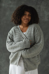 Basketweave Button Down Sweater - one hundred percent organic cotton thick cardigan - pockets
