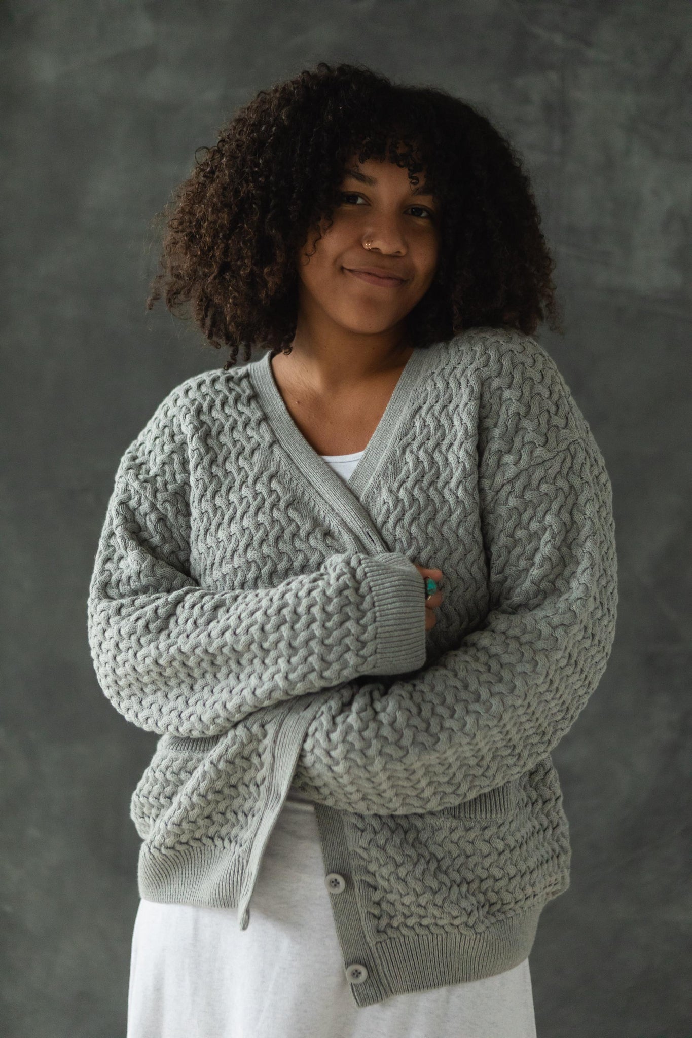 Basketweave Button Down Sweater - one hundred percent organic cotton thick cardigan - pockets