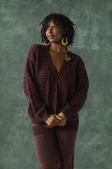 Basketweave Button Down Sweater - one hundred percent organic cotton thick cardigan - pockets
