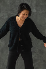 Basketweave Button Down Sweater - one hundred percent organic cotton thick cardigan - pockets