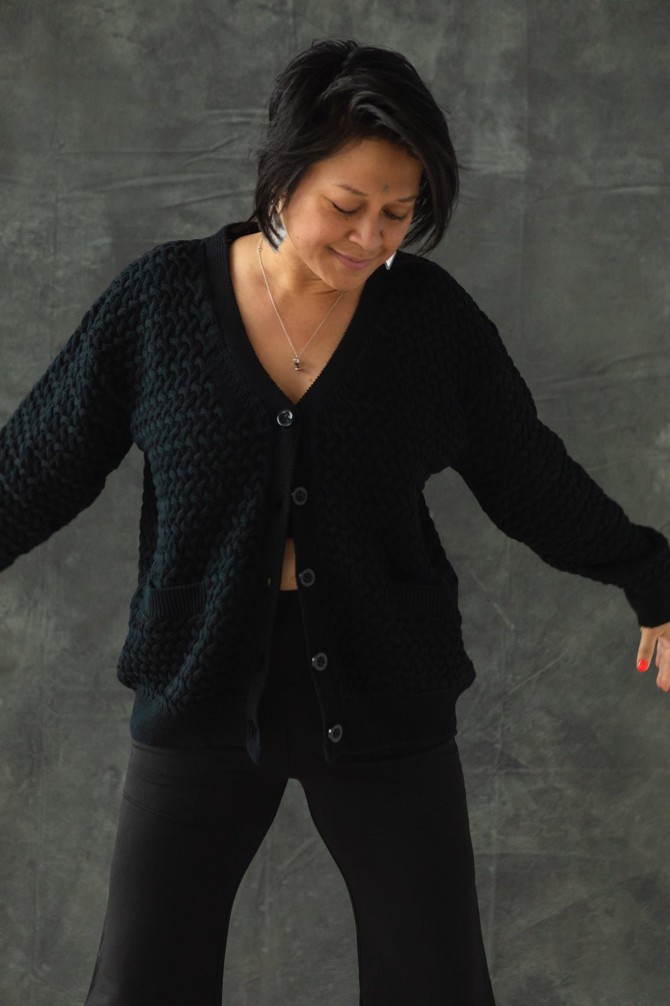 Basketweave Button Down Sweater - one hundred percent organic cotton thick cardigan - pockets